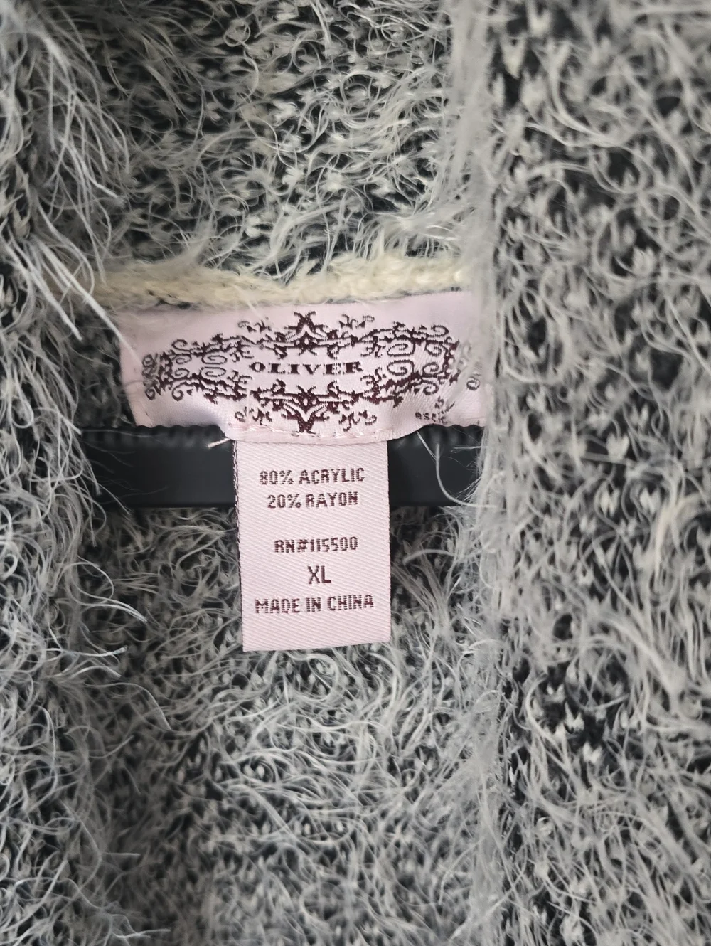 Women's Fuzzy Leopard Ombre Open Cardigan Sweater - Gray/Black - Picture 2 of 5